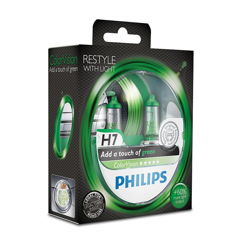 Набор ламп 12Vx55W H7 PHILIPS COLOR VISION GREEN к-т фотография №1