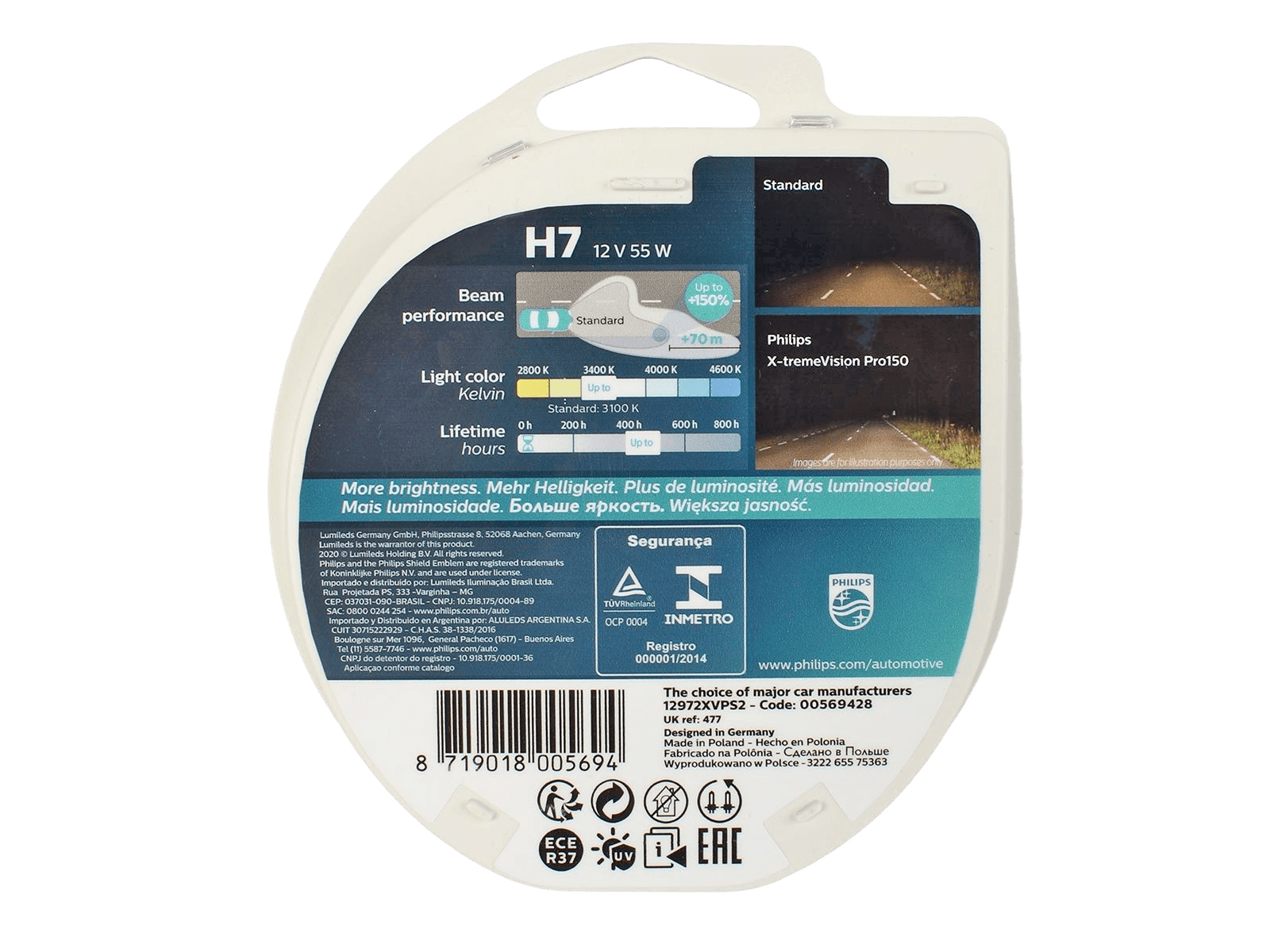Лампа 12Vx55W H7 PHILIPS X-TREME VISION PRO150 комплект фотография №2