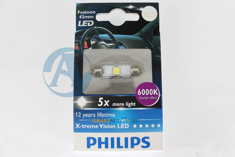 Лампа 12V C5W PHILIPS X-TREME VISION LED 6000K 1шт фотография №1