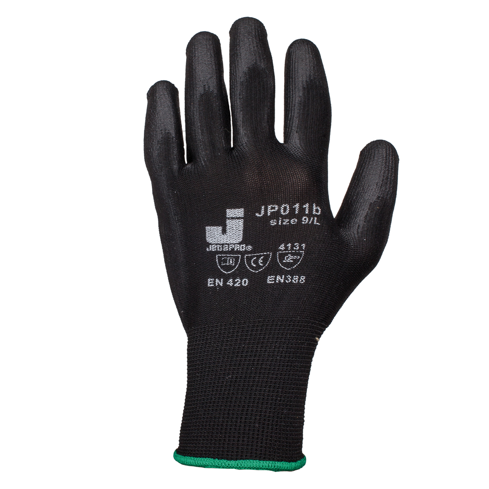 Перчатки черные JETA PRO JP011b-10 с полиуретановым покрытием XL фотография №1