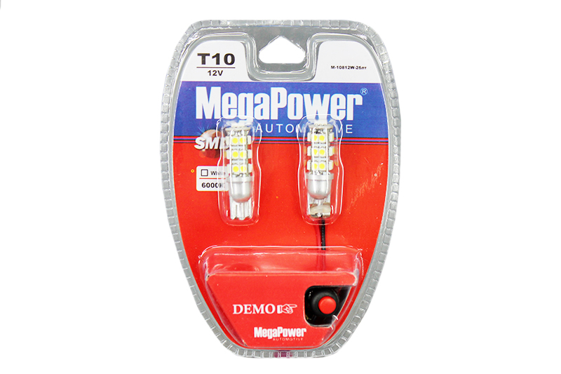 Лампа MEGAPOWER (T10/W5W) 12V 25SMD 3528+5050 6000K WHITE с тестером к-т фотография №1