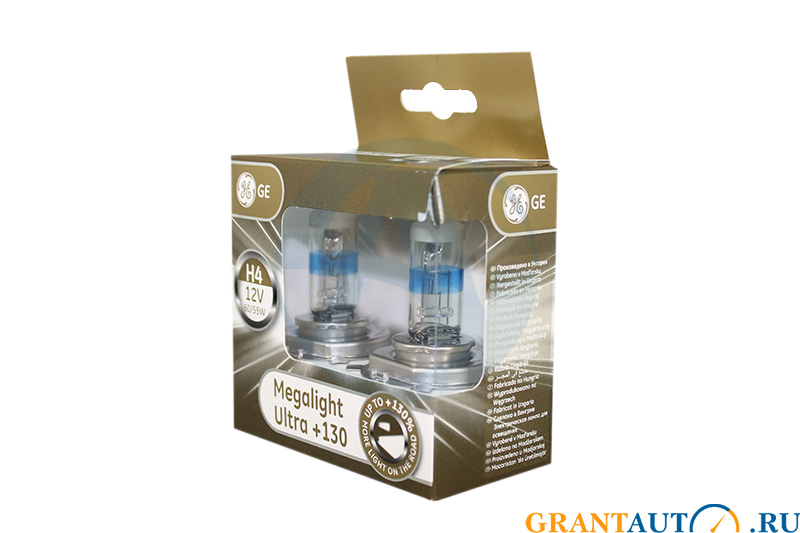 Лампа автомобильная H4 12V- 60/55W (P43t) Megalight Ultra +130 (к.уп.2шт.) (GE) фотография №2