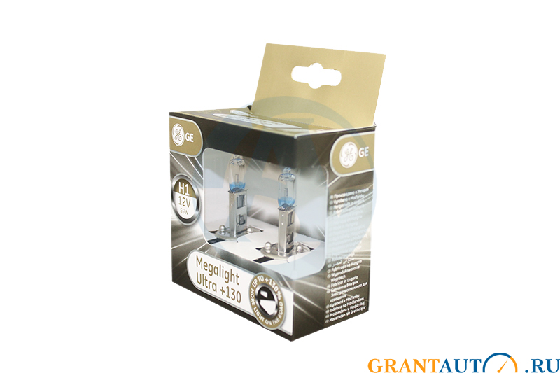 Лампа автомобильная H1 12V- 55W (P14,5s) Megalight Ultra +130 (к.уп.2шт.) (GE) фотография №2