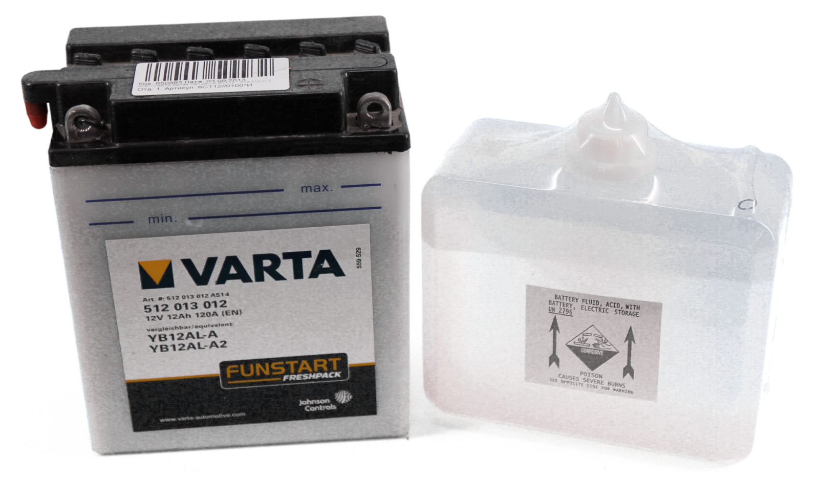 Аккумуляторная батарея VARTA белая YB12AL-A 6СТ12 * 512 013 012 фотография №2