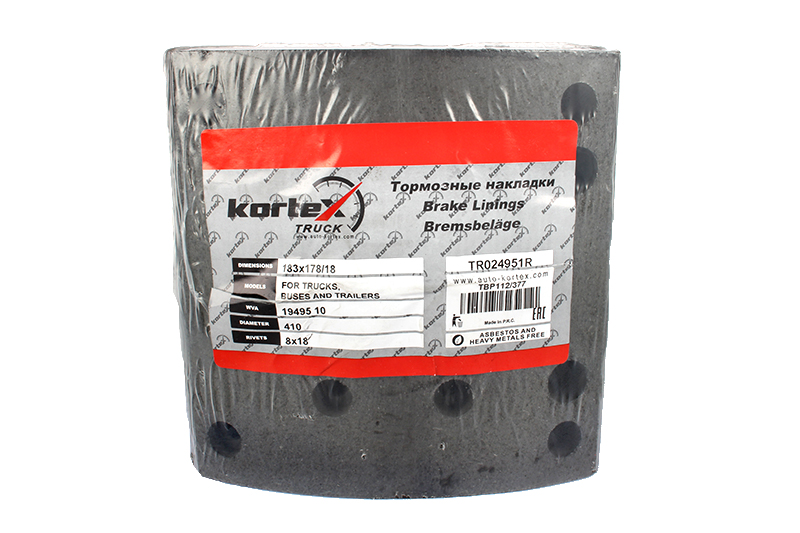 Тормозные накладки 19495/19487 (комплект с заклепками 8x15) 1-рем. KORTEX TR024951R фотография №2