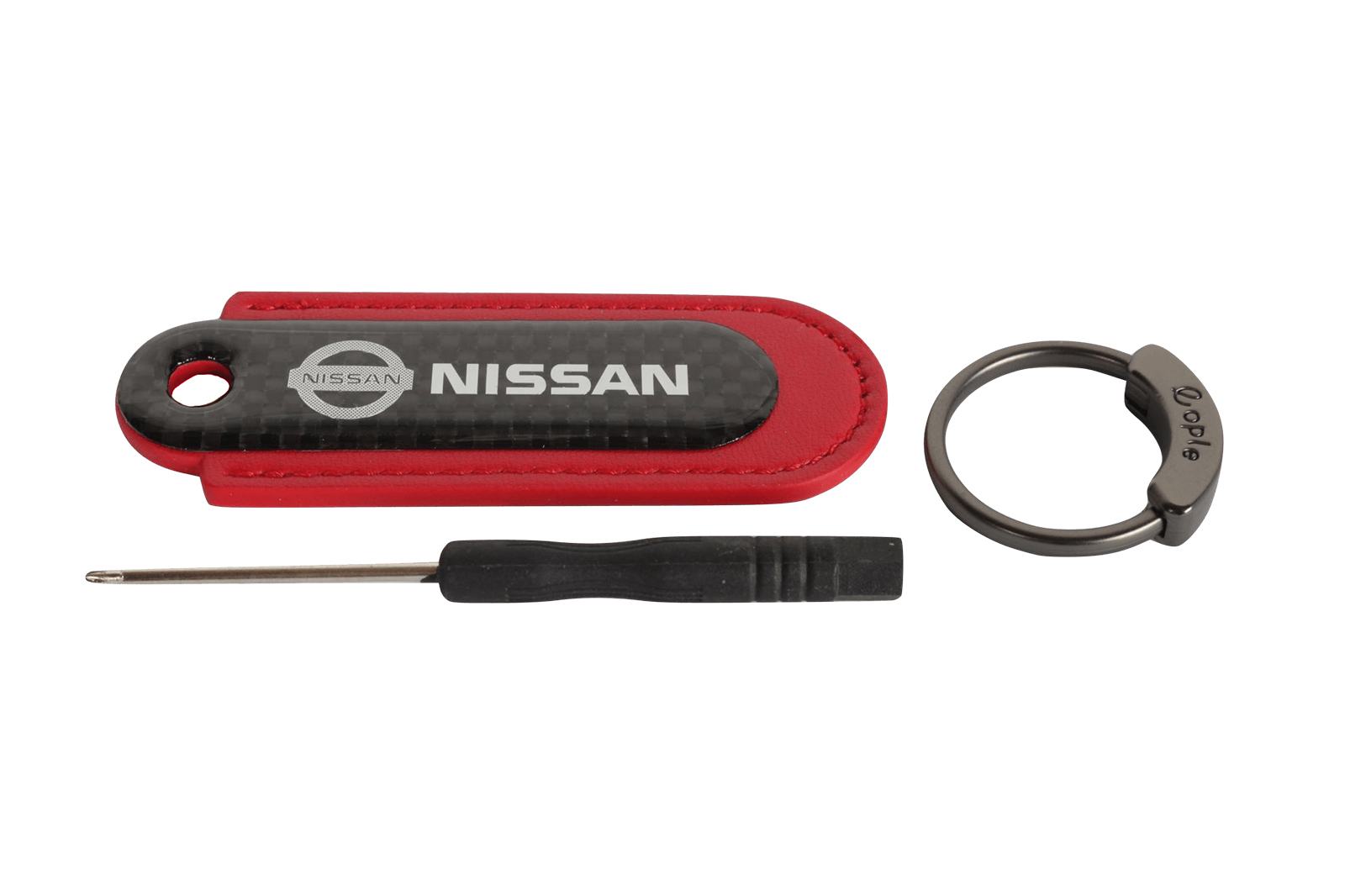 Брелок для авто кожа-карбон с логотипом NISSAN красный фотография №1