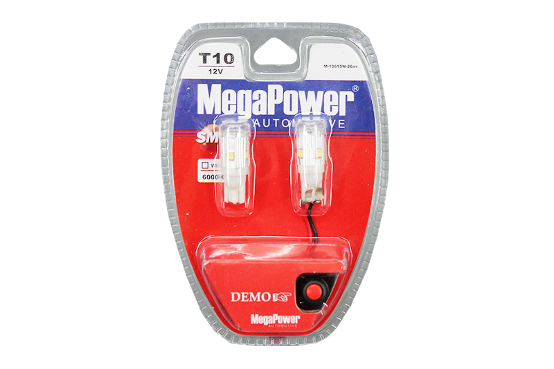 Лампа MEGAPOWER (T10/W5W) 12V 5SMD 6000K CREE CHIPS WHITE с тестером к-т фотография №1