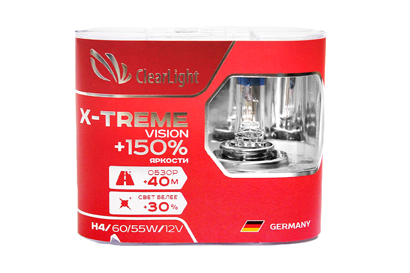 Лампа Clearlight H4 12V 60/55W X-treme Vision +150% комплект фотография №1