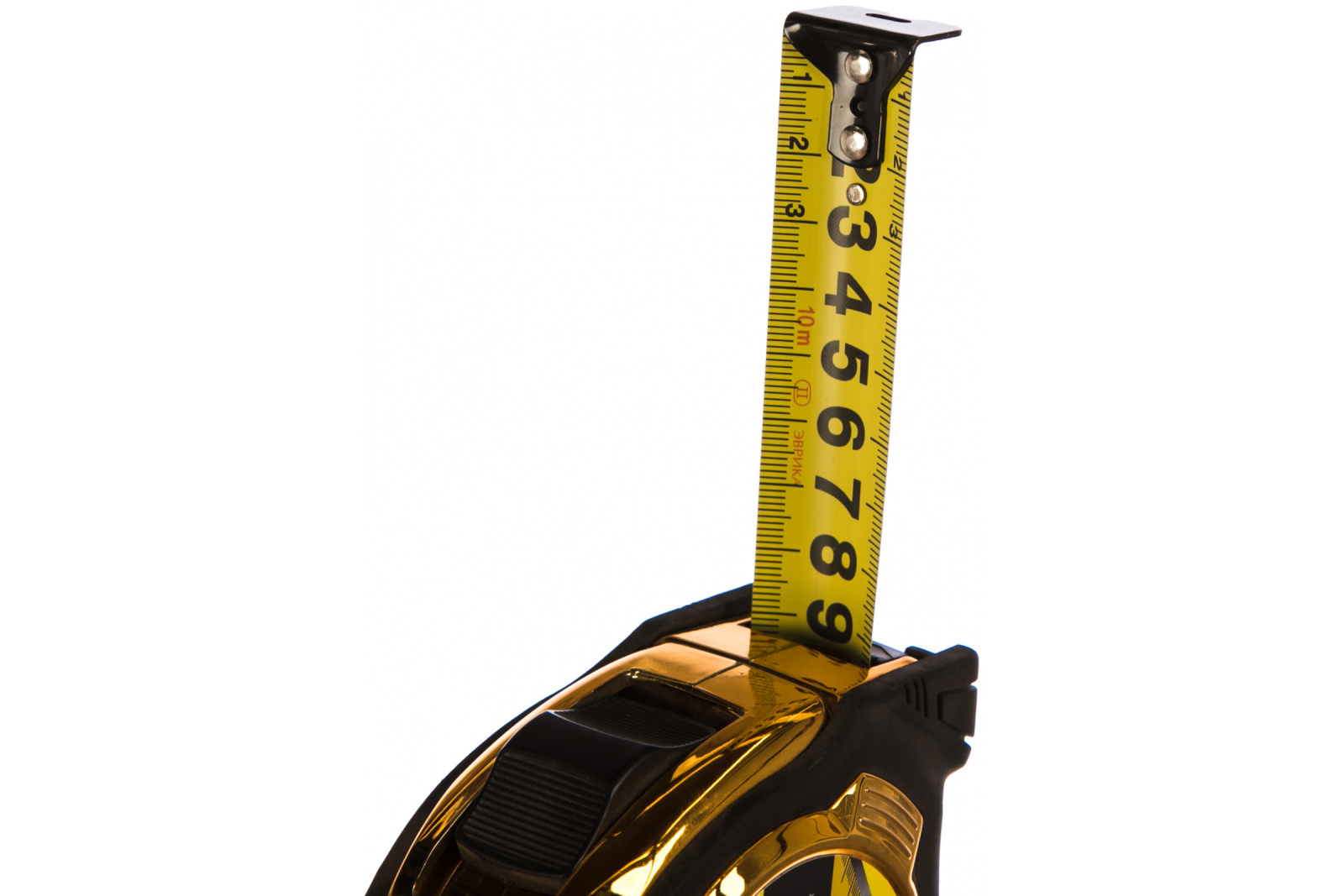Рулетка ЭВРИКА 10м 25мм GOLD металлический корпус с двумя фиксаторами с держателем фотография №2