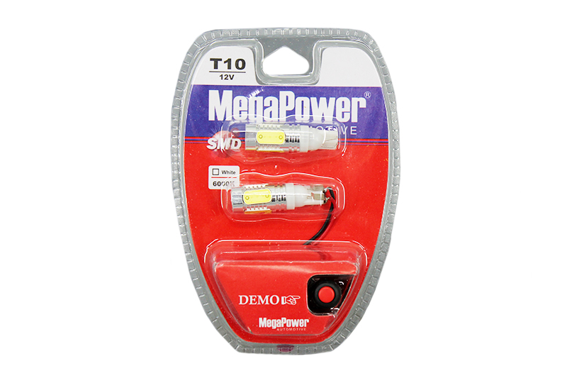 Лампа MEGAPOWER (T10/W5W) 12V 4SMD 6000K MEGA WHITE с тестером к-т фотография №1