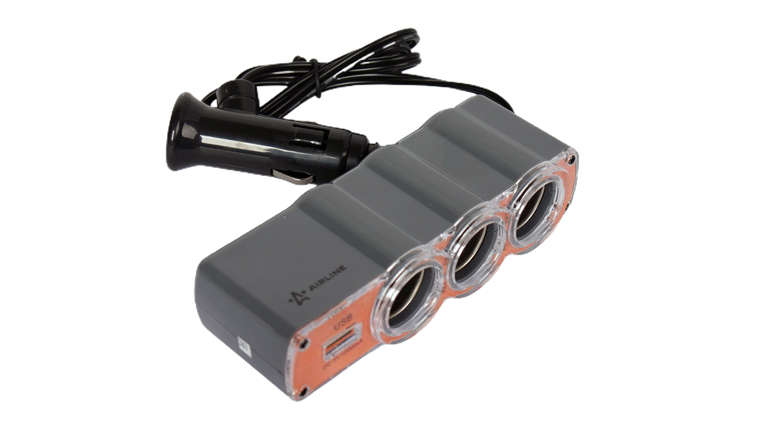 Разветвитель Airline на 3 гнезда и USB оранжевый фотография №1