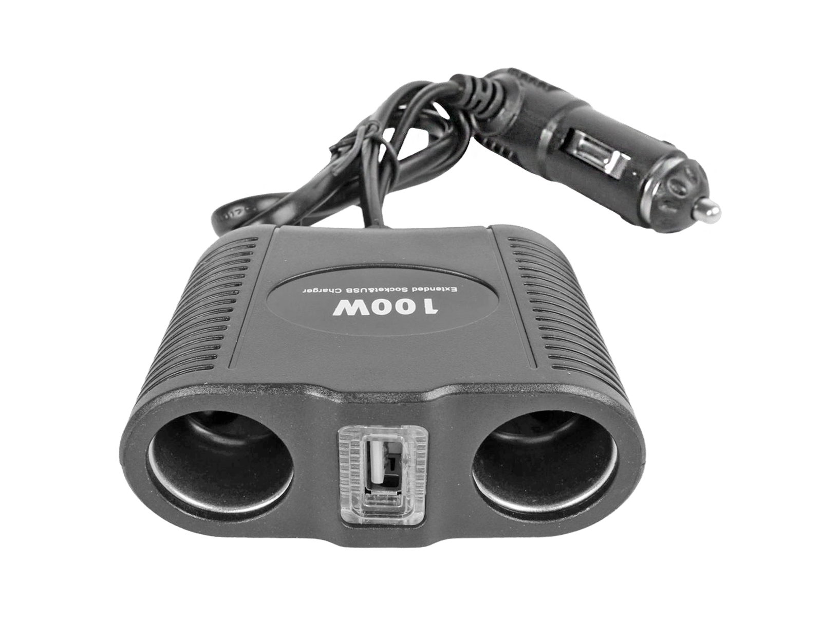 Разветвитель 2 гнезда 1 USB с подсветкой, с проводом черный фотография №2