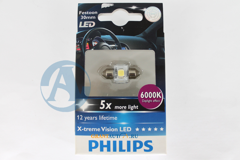 Лампа 12V C5W PHILIPS X-TREME VISION LED 6000K шт фотография №1