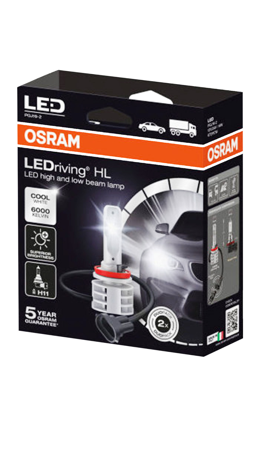 Лампа OSRAM H11 H8 LEDriving 6000K комплект диодная фотография №1