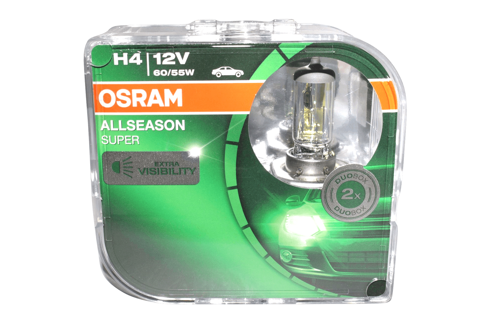 Набор ламп 12V 60/55W H4+100% OSRAM ALLSEASON SUPER 3000K комплект фотография №1