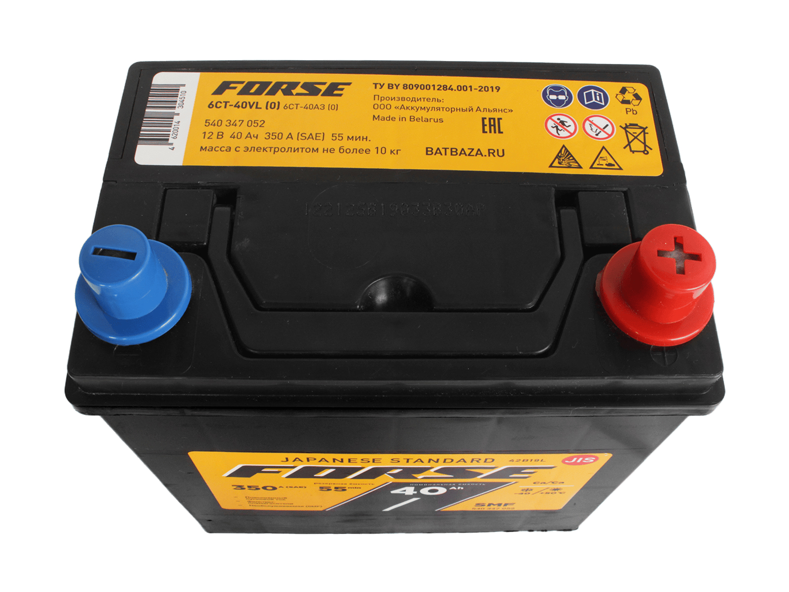 Аккумуляторная батарея FORSE 42B19L 6СТ40 азия обратная фотография №3