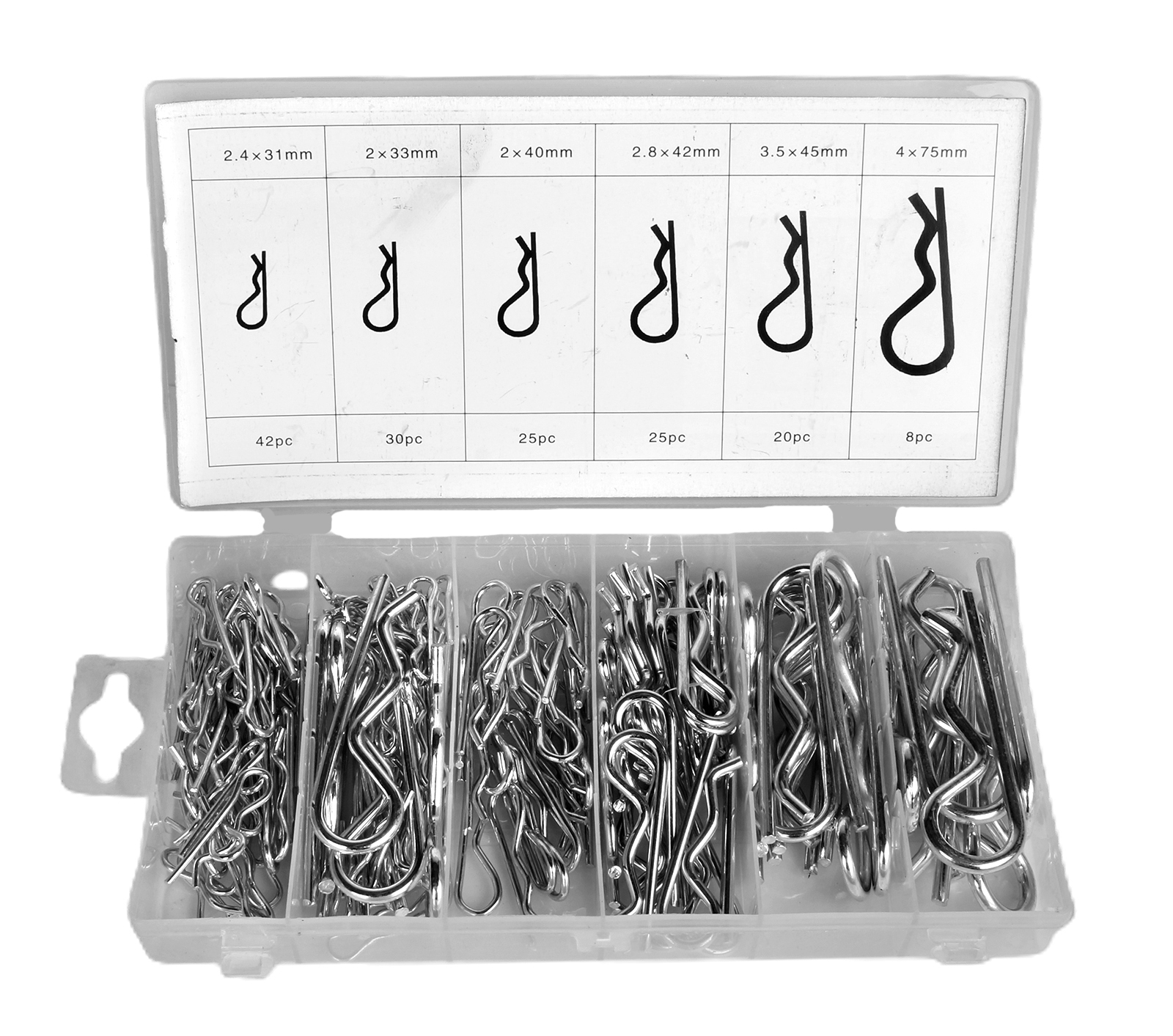 Комплект пружинных шплинтов (чека) 150шт.кейс NH-2  WD-093 фотография №1