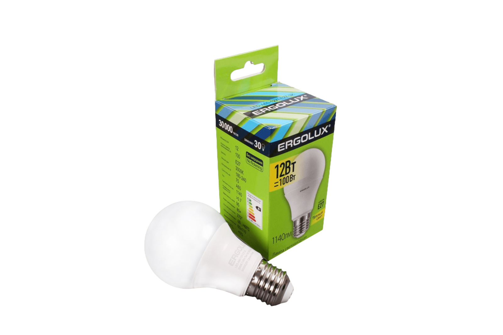 Лампа светодиодная Ergolux LED-A60-12W-E27-3K ЛОН фотография №4
