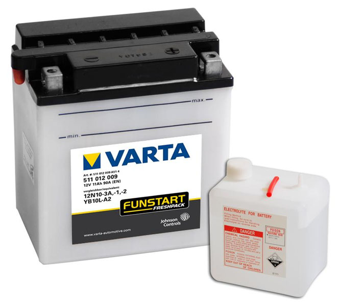 Аккумуляторная батарея VARTA белая 6СТ11* YB10L-A2 * 511 012 009 фотография №1