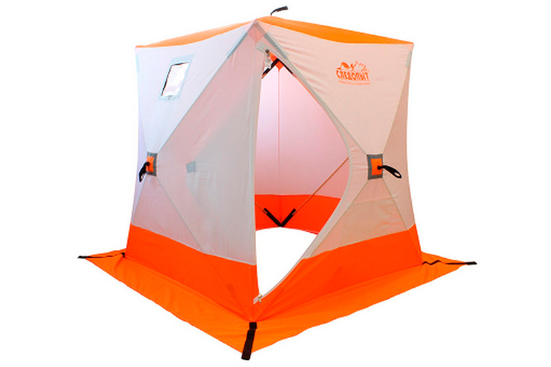 Палатка зимняя куб СЛЕДОПЫТ 2,1 х2,1 м 4-местная бело-оранжевый фотография №1