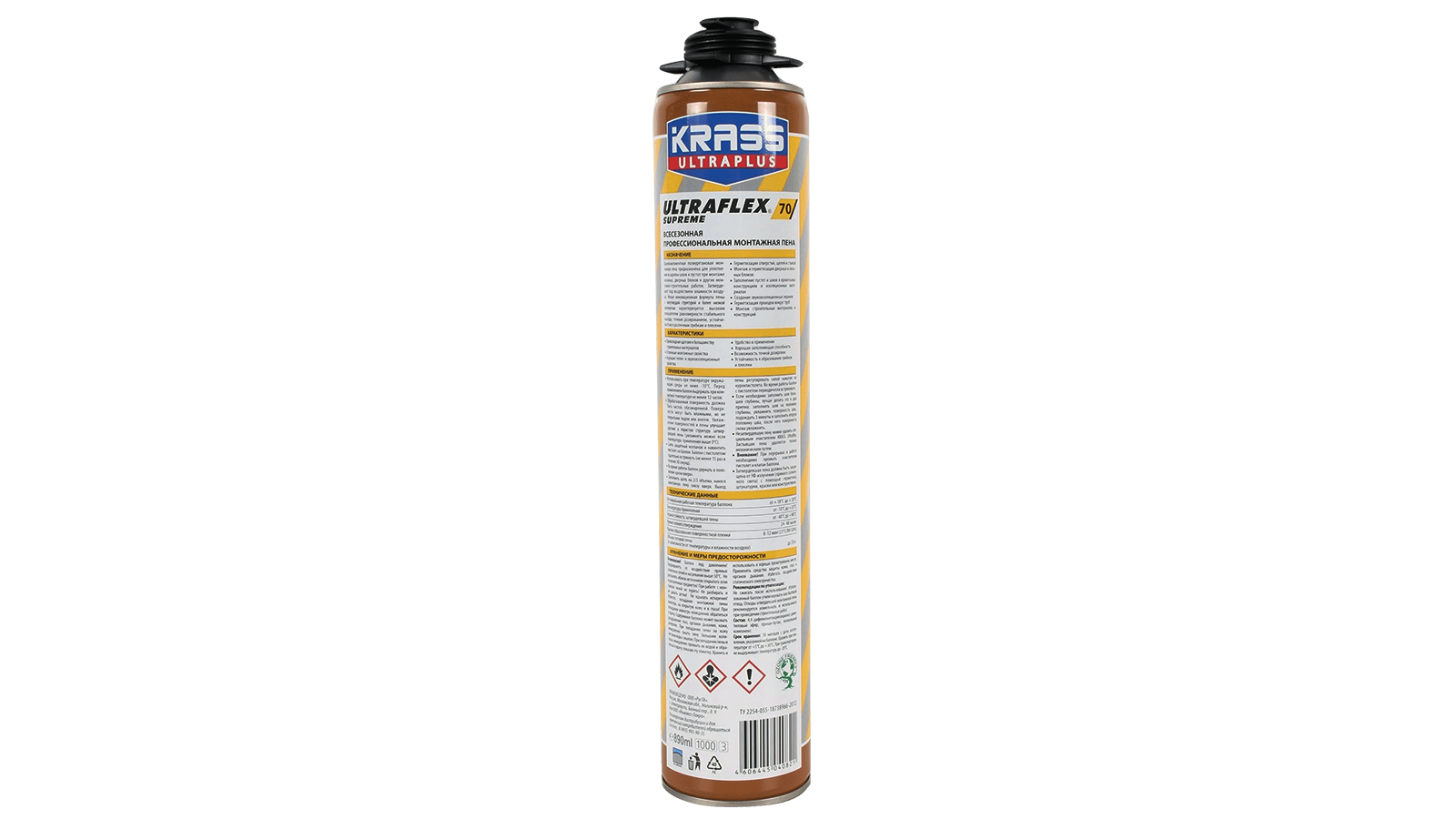 Пена монтажная KRASS ULTRAFLEX 70 Supreme пистолетная всесезонная 0,89л 0005282 фотография №3