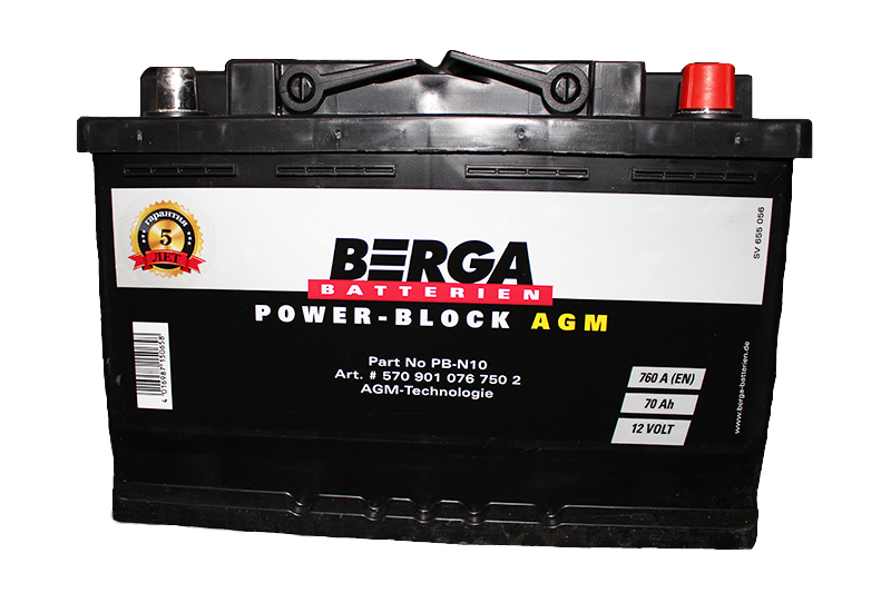 Аккумуляторная батарея BERGA Power Block AGM 6СТ70 обратная фотография №1