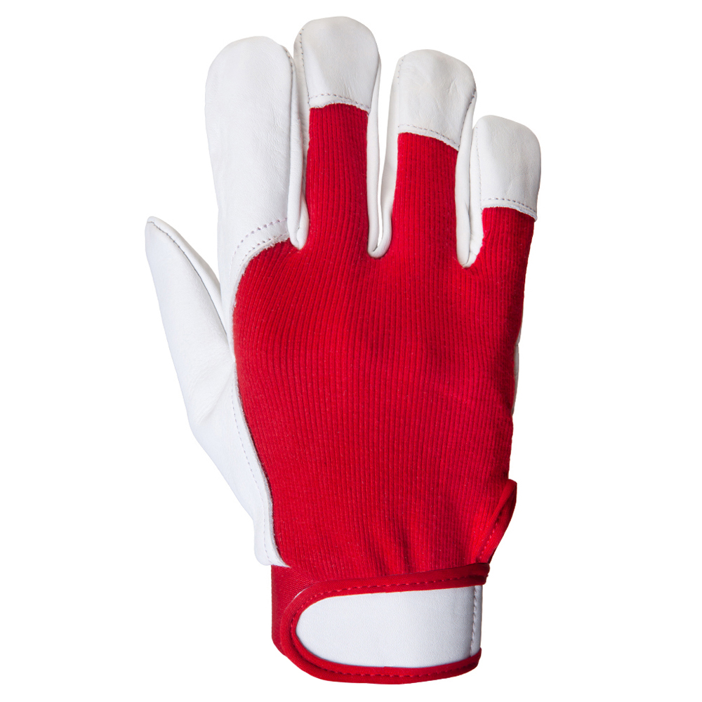 Рабочие перчатки Jeta Safety Mechanic из кожи и хлопка красный-белый 9/L фотография №1