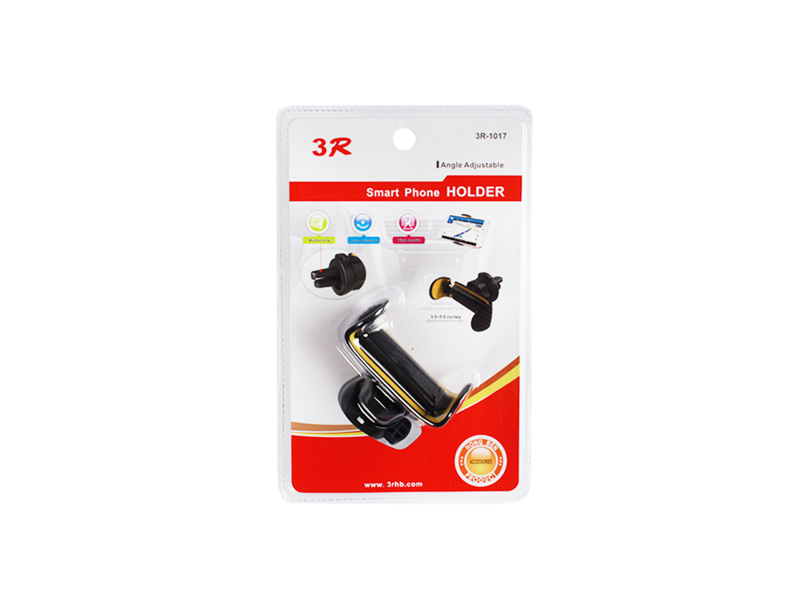 Держатель телефона 3R-1017 BLACK/YELLOW 57-80мм на дефлектор 3R /1/60 NEW фотография №1