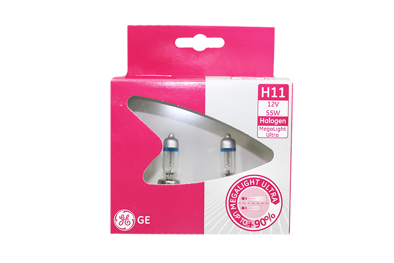 Лампа автомобильная H11 12V-55W (PGJ19-2) Megalight Ultra +90 (к.уп.2шт.) (GE) фотография №1