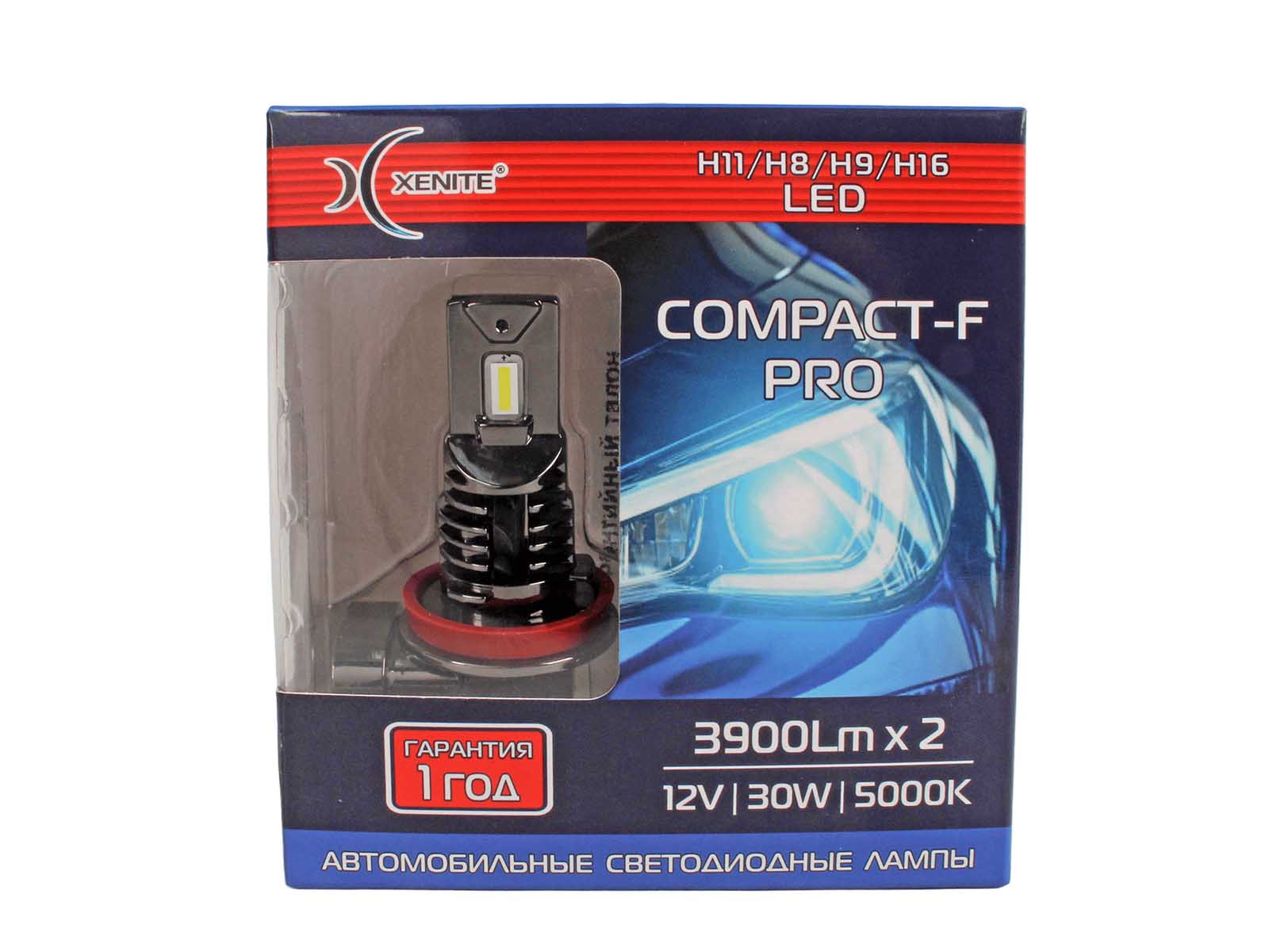 Лампа XENITE COMPACT-F PRO H11/H8/H9/H16 12V 30W 3900Lm 5000K диодная 2 штуки комплект 1009690 фотография №5