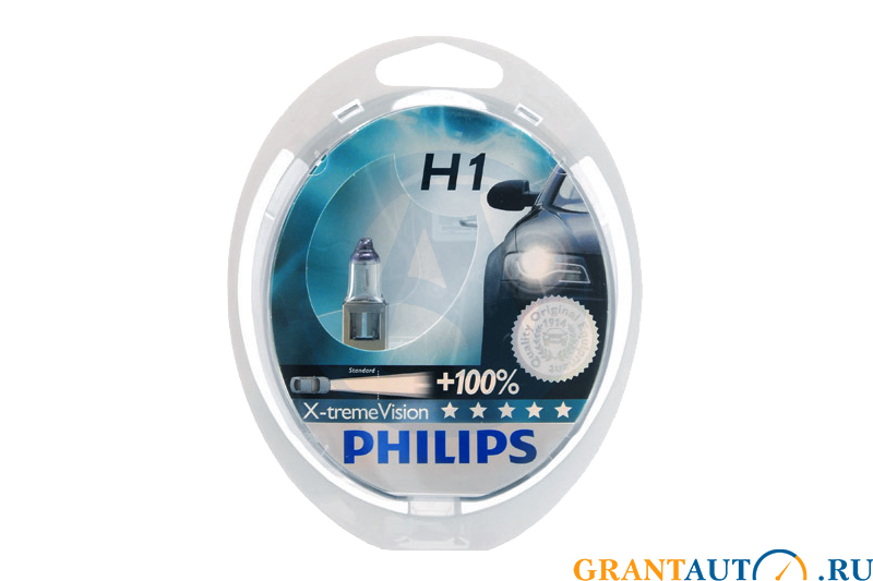 Лампа 12Vx55W H1+100% PHILIPS X-TREME VISION 2шт фотография №1