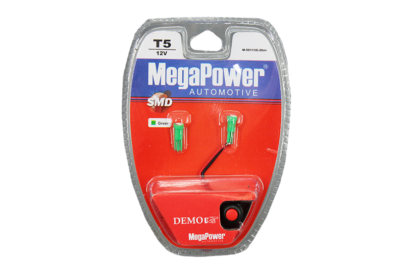 Лампа MEGAPOWER (T5/W2W) 12V 1SMD 3528 GREEN с тестером к-т фотография №1