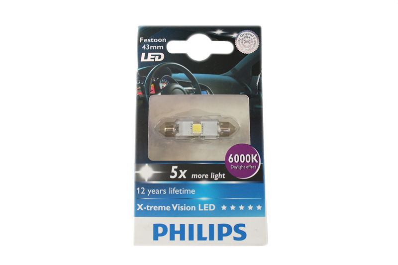 Лампа 12VxC5W PHILIPS X-TREME VISION LED 43мм 1шт P-12946 LED 6000K фотография №1