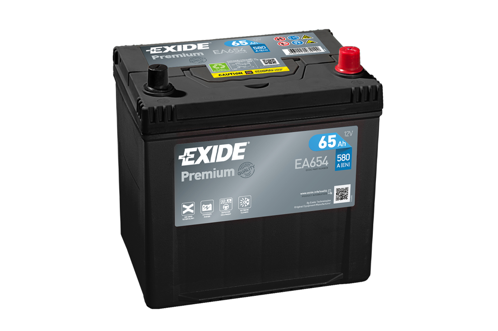 Аккумулятор EXIDE EA654 Premium 12V 65Ah 580A 230х170х225 полярность ETN0 клемы EN крепление B0 фотография №1