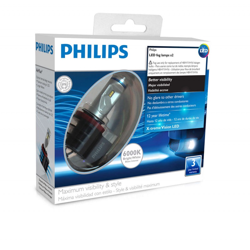 Лампа 12V H11/H8/H16 PHILIPS LED 6000K комплект фотография №1