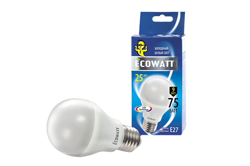 Лампа ECOWATT A60 230V 9W E27 4000K фотография №1
