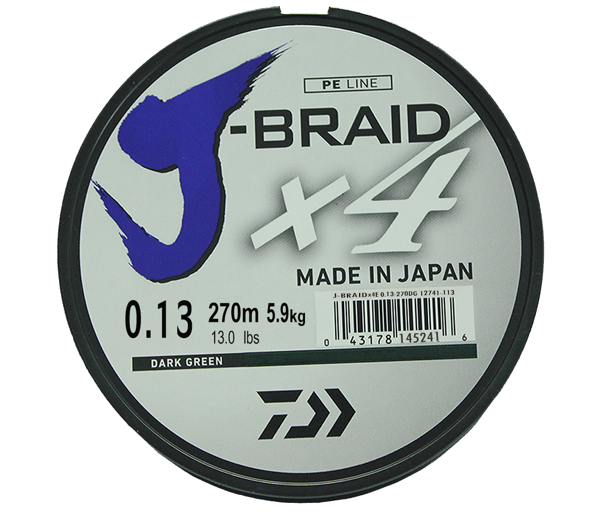 Леска плетеная DAIWA J-Braid X4 0,13мм 270 зеленая фотография №1