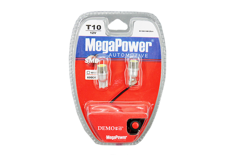 Лампа MEGAPOWER (T10/W5W) 12V 1SMD 7080 6000K WHITE с тестером к-т фотография №1