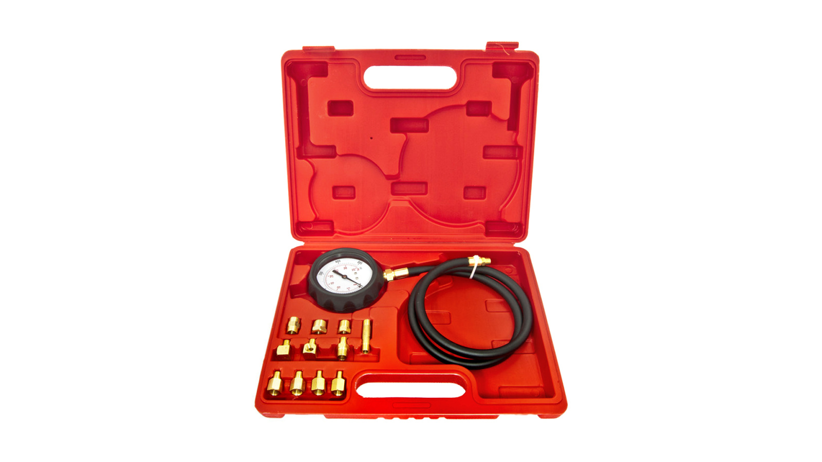 Тестер давления масла ЭВРИКА ER-86311 в наборе с резьбовыми адаптерами 12пр.0-28bar в кейсе фотография №1