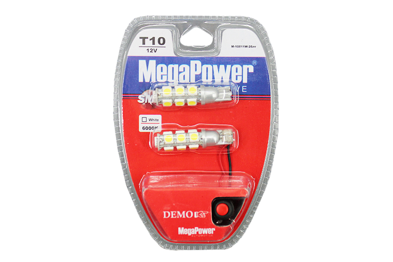 Лампа MEGAPOWER (T10/W5W) 12V 13SMD 5050 6000K WHITE с тестером к-т фотография №1