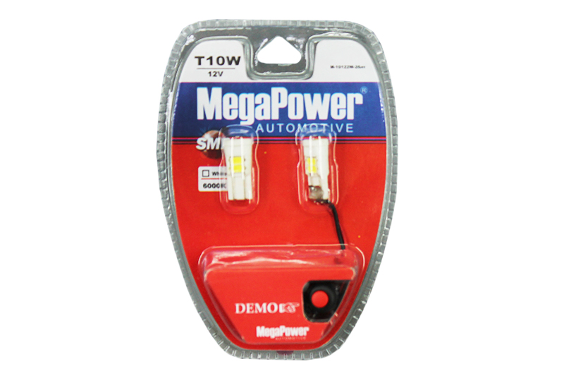 Лампа MEGAPOWER (T10/W5W) 12V CERAMIC 6SMD 5630 6000K WHITE с тестером к-т фотография №1