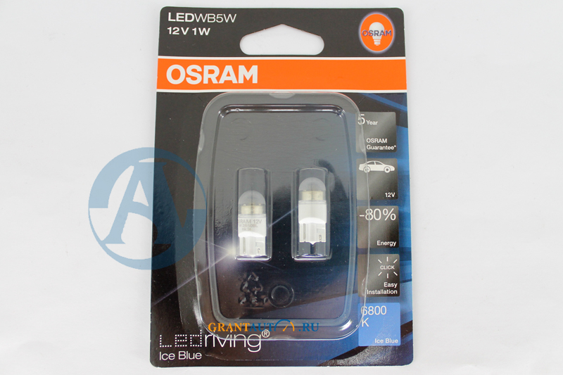 Лампа 12V W5W OSRAM LEDRIVING ICE BLUE 6800K комплект фотография №1