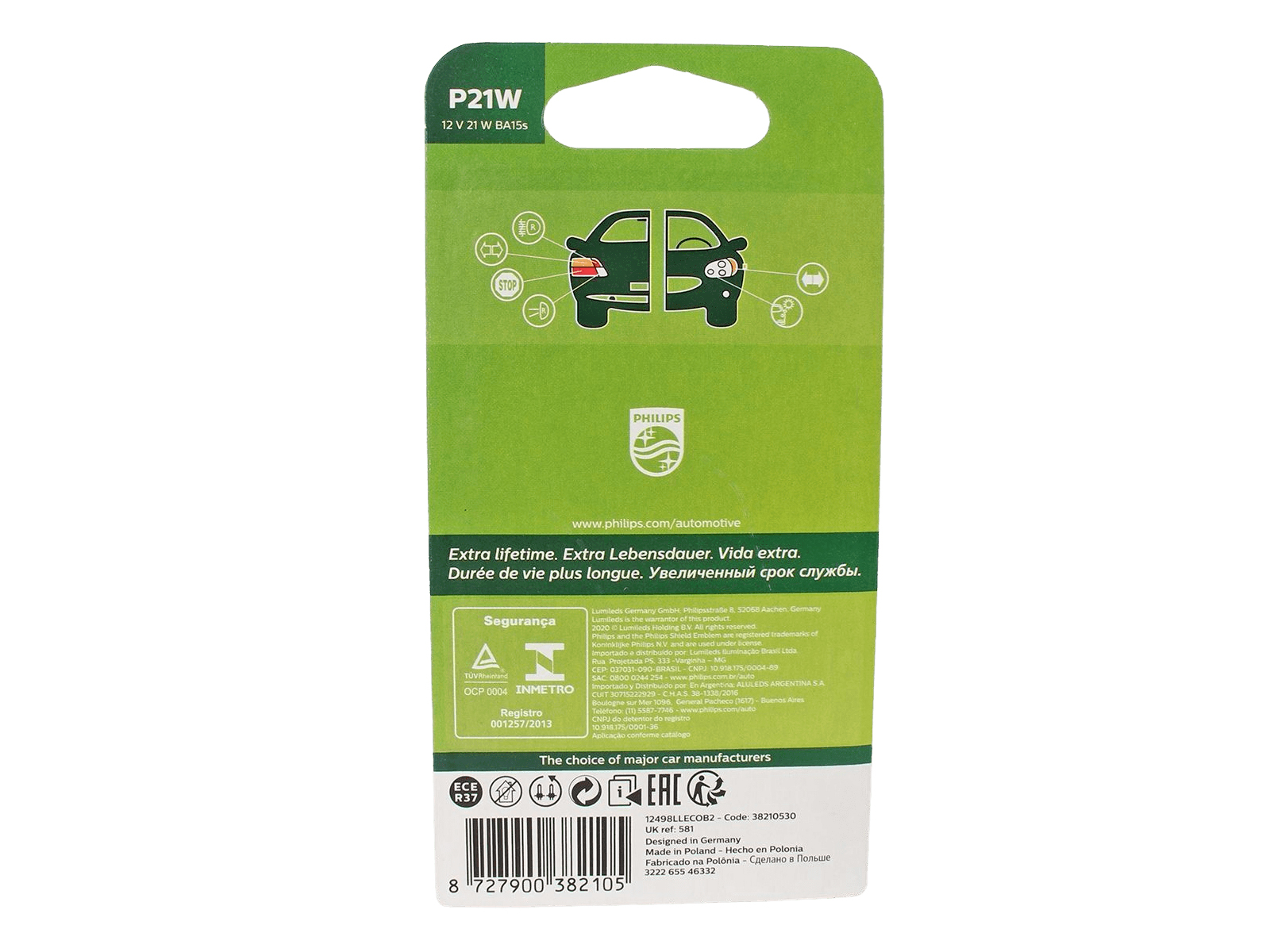 Лампа 12V P21W PHILIPS LONG LIFE ECO VISION комплект фотография №2