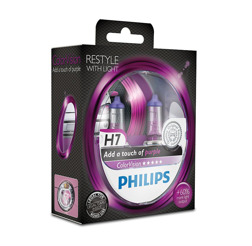 Набор ламп 12Vx55W H7 PHILIPS COLOR VISION PURPLE комплект фотография №1