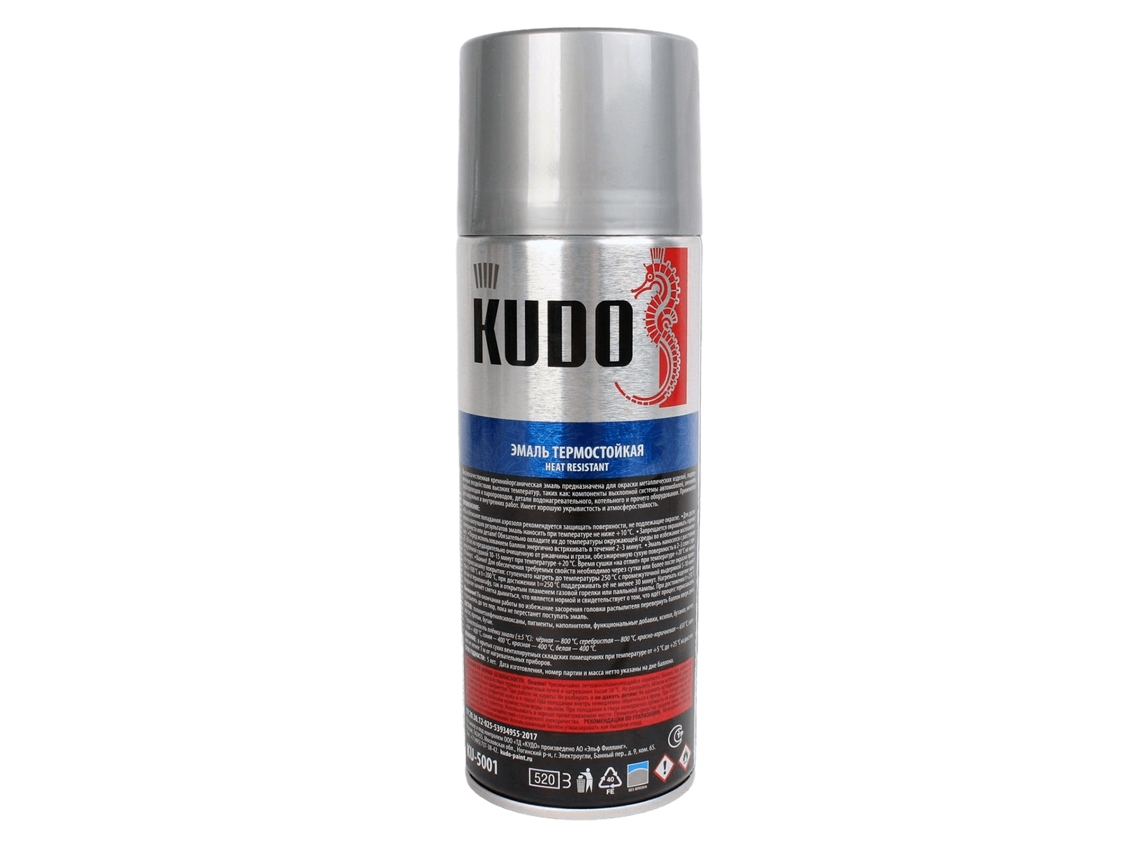 Краска KUDO термостойкая серебристая 520мл фотография №3