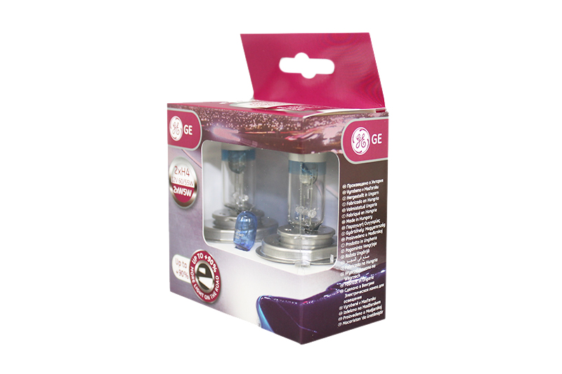 Лампа автомобильная H4 12V- 60/55W (P43t) Megalight Ultra +90 (к.уп. набор) (GE) фотография №3