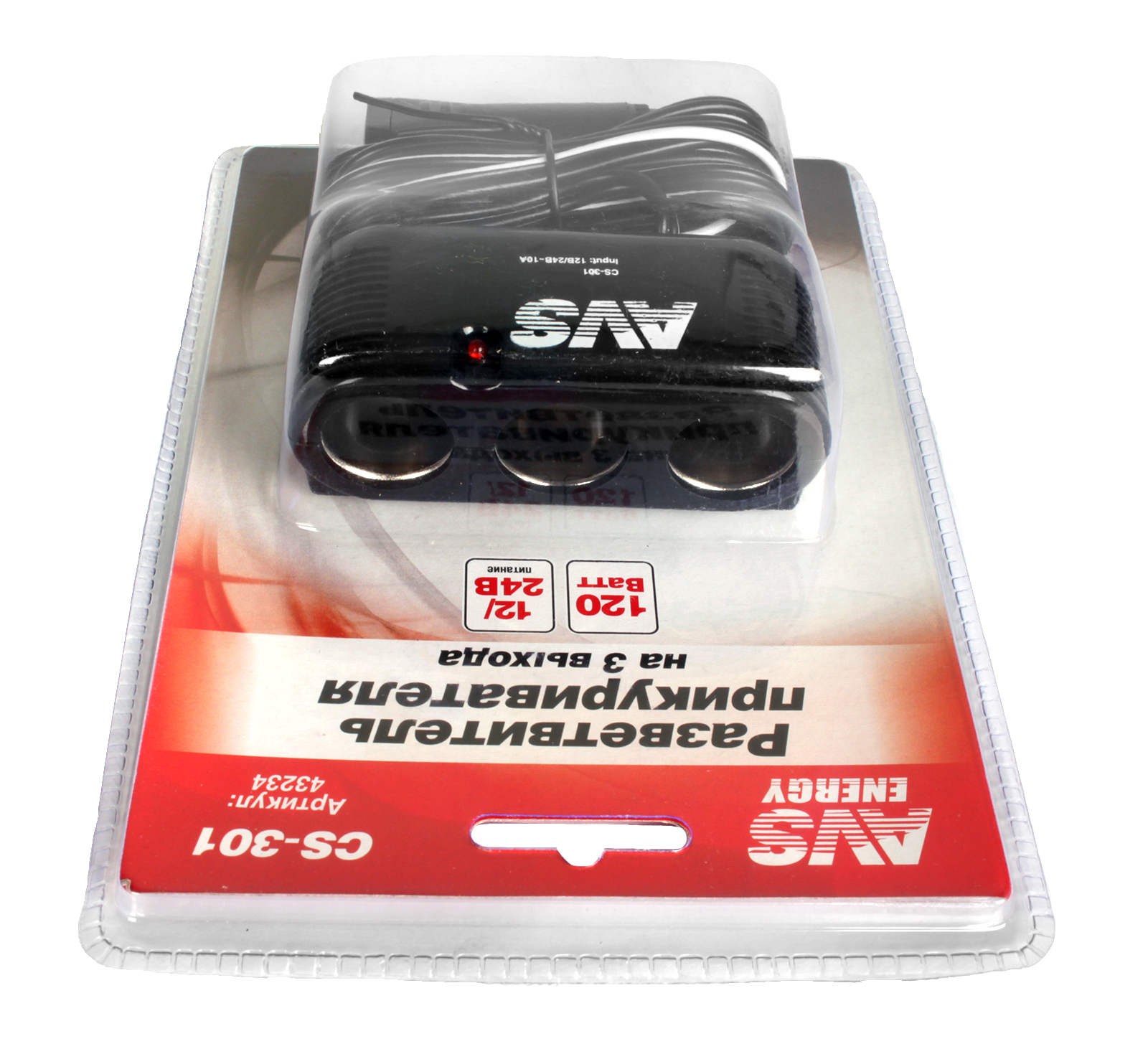 Разветвитель прикуривателя AVS 12/24 на 3 выхода CS301 фотография №2