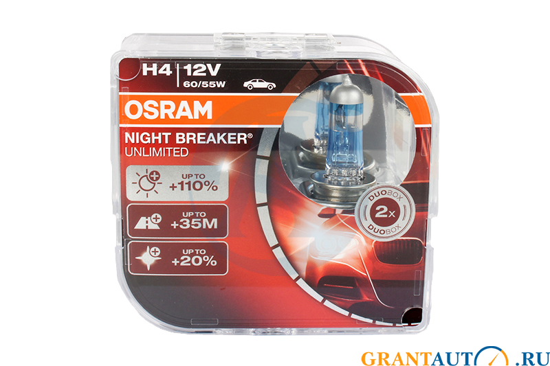 Лампа 12Vx60/55W H4 OSRAM NIGHT BREAKER UNLIMITED 2шт фотография №1