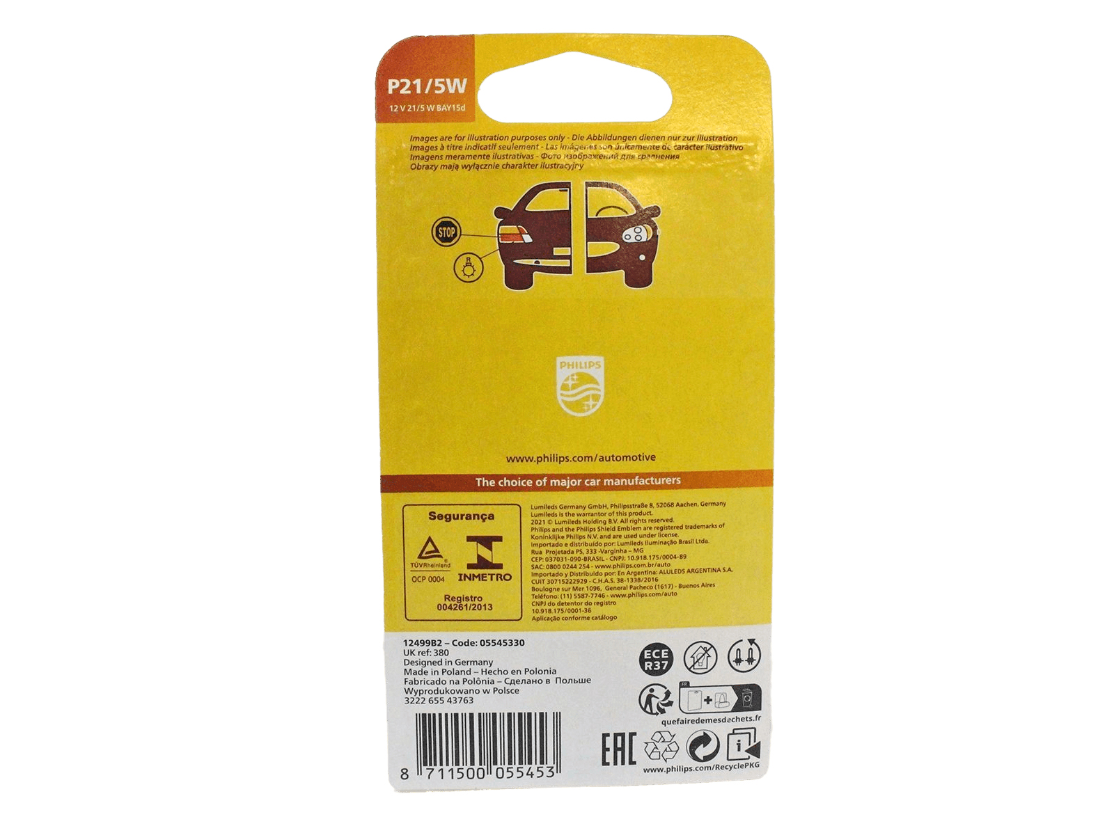 Лампа 12VхP21/5W PHILIPS BAY15d P-12499/2бл комплект. фотография №2