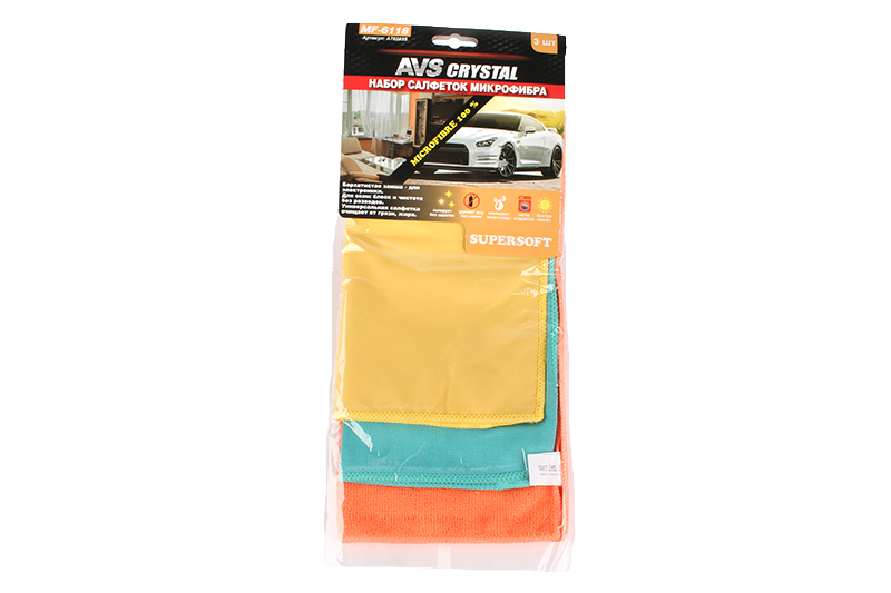 Набор салфеток от пыли для стекол полировки 3 штуки разные 30х35см, 30х30см, 30х25см AVS MF-6118 фотография №1